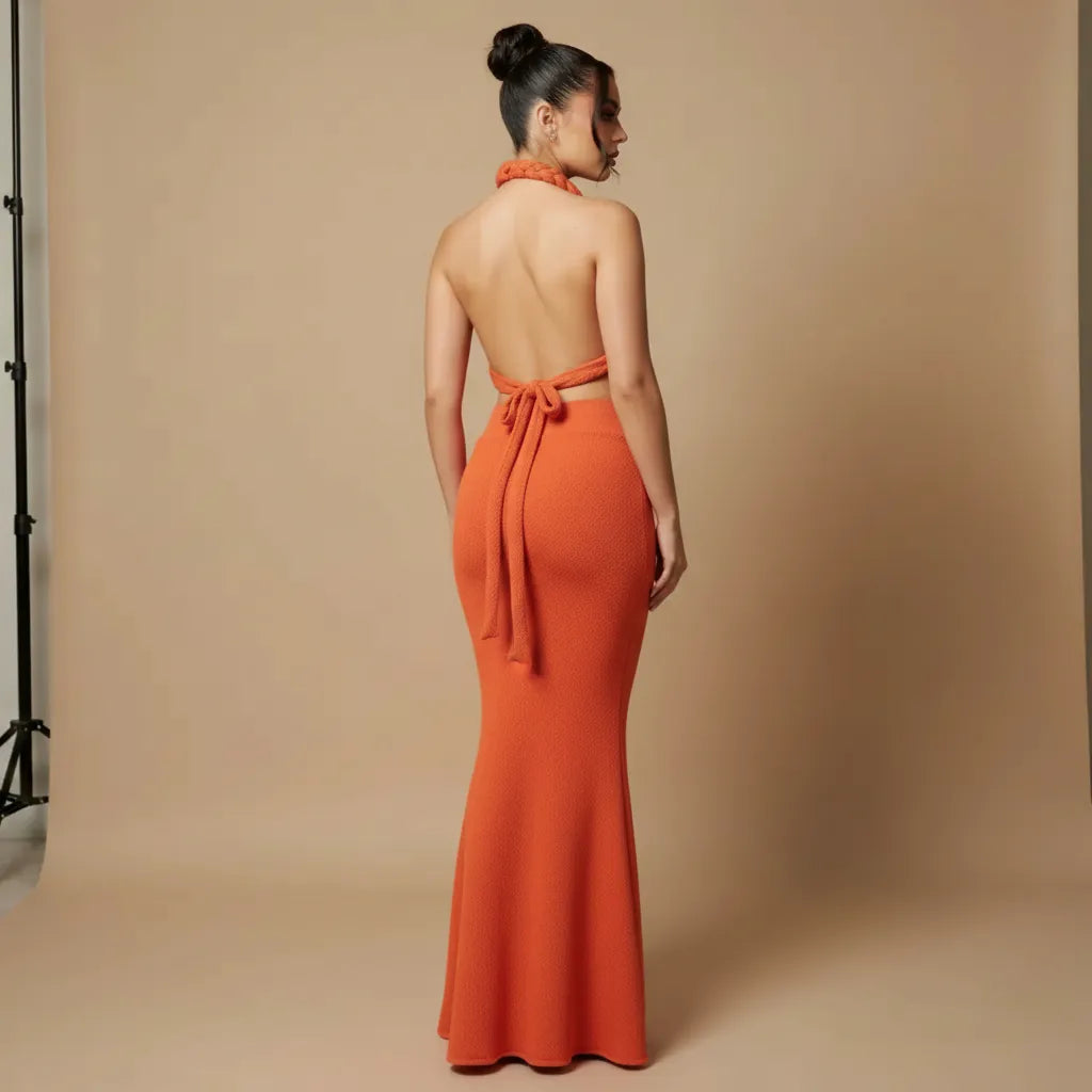 Braided Halter Top, Skirt Set