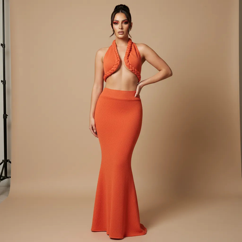 Braided Halter Top, Skirt Set
