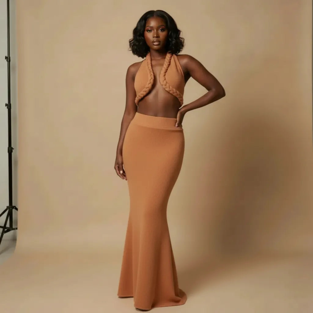 Braided Halter Top, Skirt Set