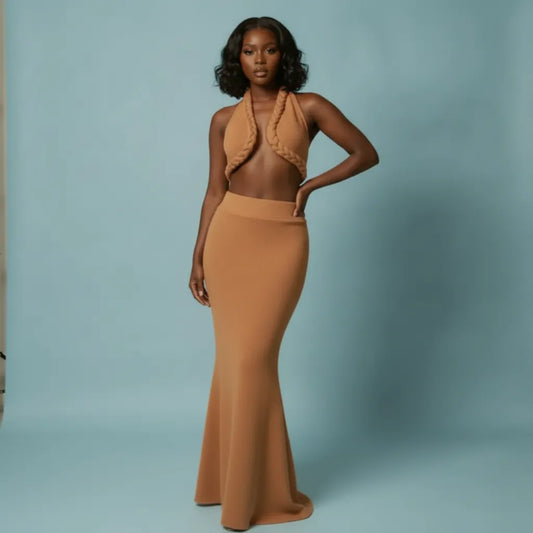 Braided Halter Top, Skirt Set